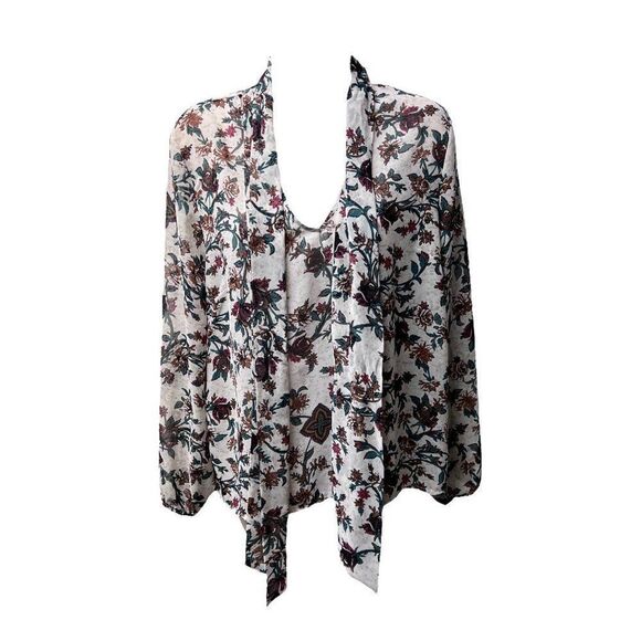 Bp Womens Blouse Multicolor Floral Long Sleeve‎ Scoop Neck Elastic Cuff M - Picture 1 of 8